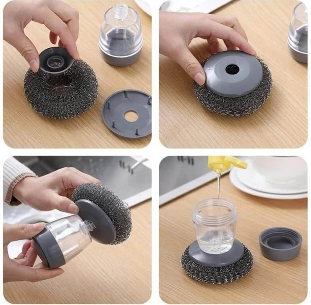 Scrub Kitchen wash tool and dishwashing brush for kitchen cleaning brush and Pot dish plastic brush with washing up liquid for self dispensing cleaning brush Soap dispenser brush