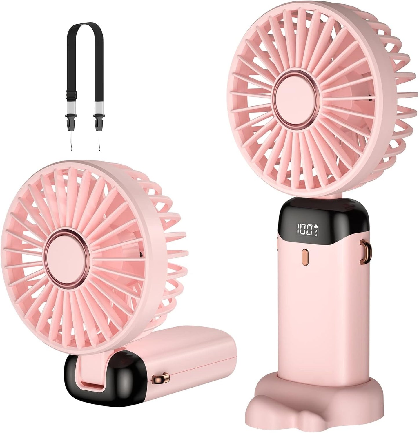 USB Handheld Mini Fan Foldable Portable Neck Hanging Fans 5 Speed Rechargeable Fan with Phone Stand and Display Screen