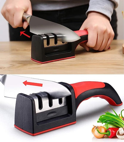 RS-168 3-Stage Manual Knife Sharpener – Professional Kitchen Knife Sharpening Tool with Ergonomic Handle & Non-Slip Base