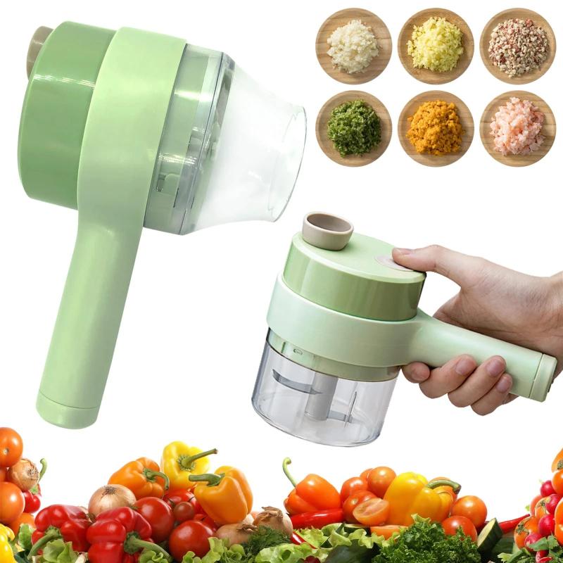 4 in 1 Handheld Electric Vegetable Cutter Set, Food Processor for Garlic Pepper Chili Onion Celery Ginger Meat with Brush