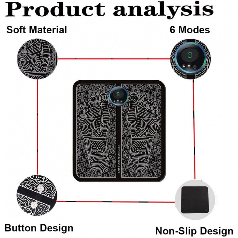 EMS Foot Massager – Electric Muscle Stimulator for Pain Relief & Relaxation – Rechargeable, Portable