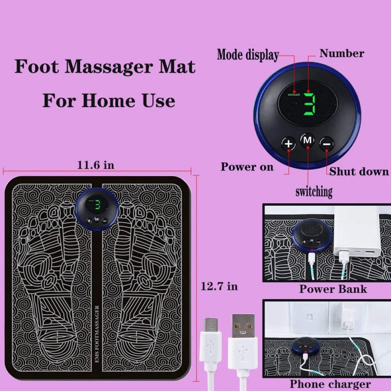 EMS Foot Massager – Electric Muscle Stimulator for Pain Relief & Relaxation – Rechargeable, Portable