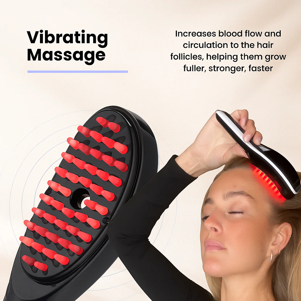 Electric Scalp Massager Comb for Hair Growth & Anti Hair Loss - Red & Blue Light Therapy - Steam & Vibration - 15ML Oil Diffuser