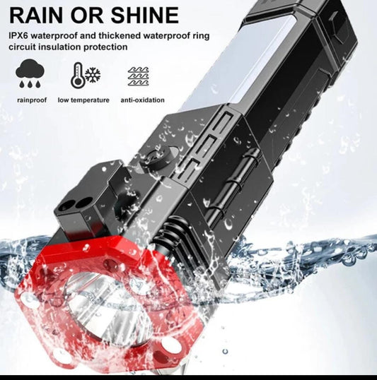 Multifunction 8 in 1 Portable LED Flashlight Rechargeable LED Torch & Emergency Tool With Window Breaker Hammer | Flashlight Household Rechargeable Ultra Strong Outdoor Bright LED Flashlight