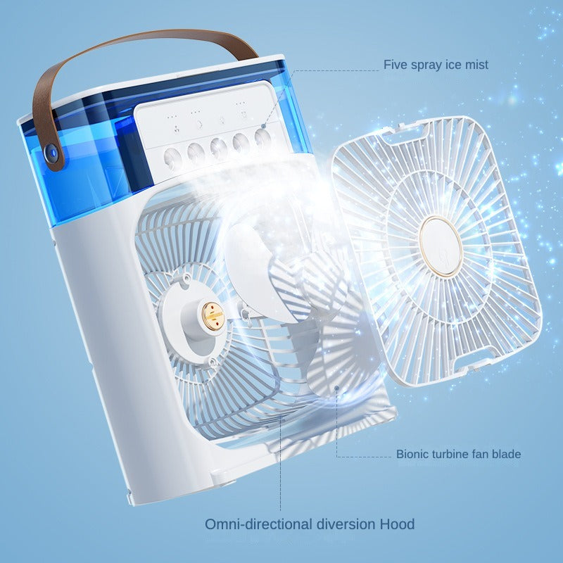 Portable Air Conditioner Fan Usb Electric Fan With Led Night Light, Fine Mist Water, And Humidifier Function