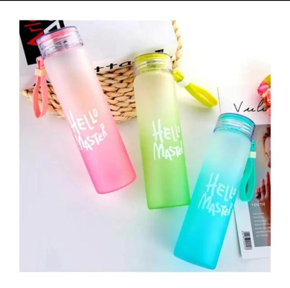 Hello Master 480ml Frosted Glass Water Bottle - Transparent Leak-Proof Portable Drinkware with Carrying Strap (Random Color)Hello Master 480ml Frosted Glass Water Bottle - Transparent Leak-Proof Portable Drinkware with Carrying Strap (Random Color)