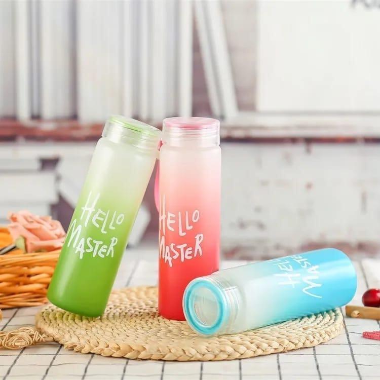 Hello Master 480ml Frosted Glass Water Bottle - Transparent Leak-Proof Portable Drinkware with Carrying Strap (Random Color)Hello Master 480ml Frosted Glass Water Bottle - Transparent Leak-Proof Portable Drinkware with Carrying Strap (Random Color)