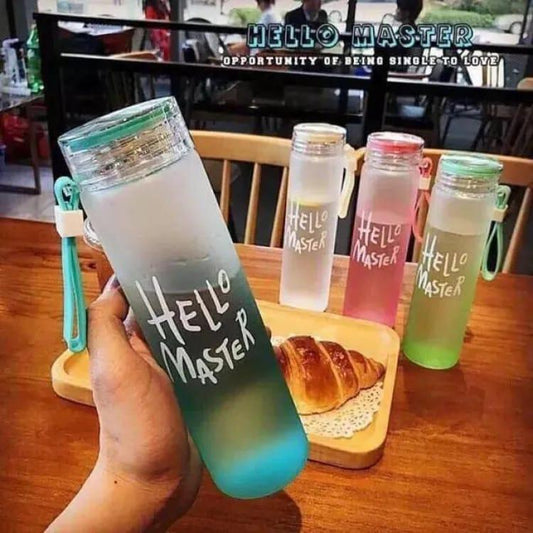 Hello Master 480ml Frosted Glass Water Bottle - Transparent Leak-Proof Portable Drinkware with Carrying Strap (Random Color)Hello Master 480ml Frosted Glass Water Bottle - Transparent Leak-Proof Portable Drinkware with Carrying Strap (Random Color)