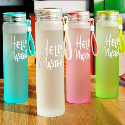 Hello Master 480ml Frosted Glass Water Bottle - Transparent Leak-Proof Portable Drinkware with Carrying Strap (Random Color)Hello Master 480ml Frosted Glass Water Bottle - Transparent Leak-Proof Portable Drinkware with Carrying Strap (Random Color)