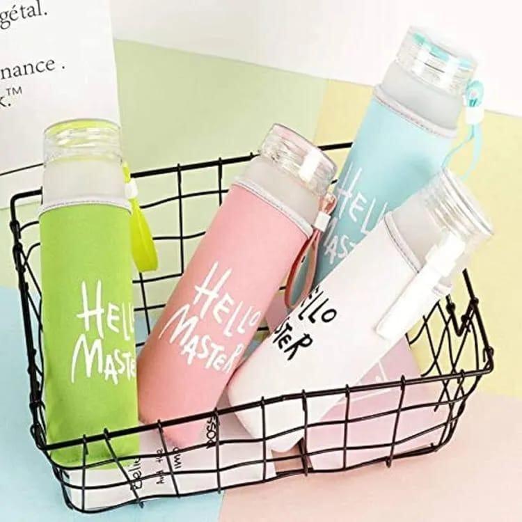 Hello Master 480ml Frosted Glass Water Bottle - Transparent Leak-Proof Portable Drinkware with Carrying Strap (Random Color)Hello Master 480ml Frosted Glass Water Bottle - Transparent Leak-Proof Portable Drinkware with Carrying Strap (Random Color)