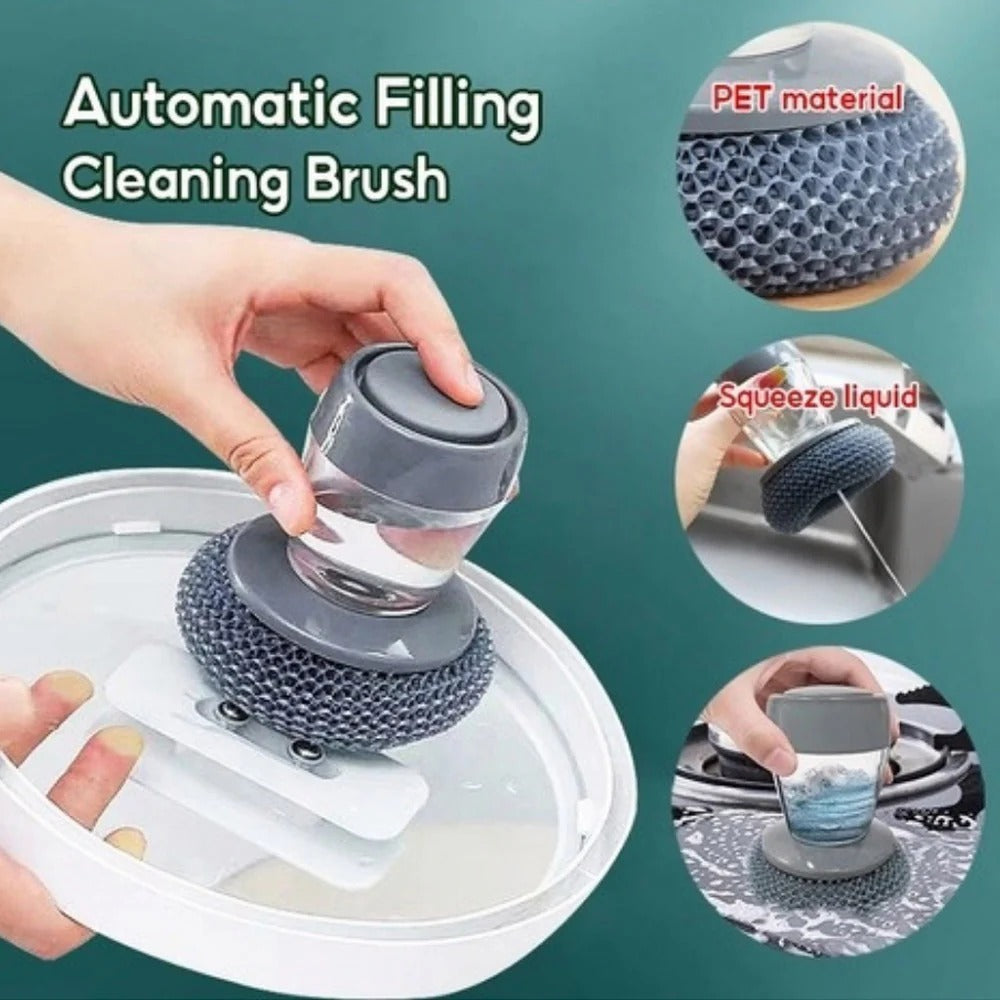Scrub Kitchen wash tool and dishwashing brush for kitchen cleaning brush and Pot dish plastic brush with washing up liquid for self dispensing cleaning brush Soap dispenser brush