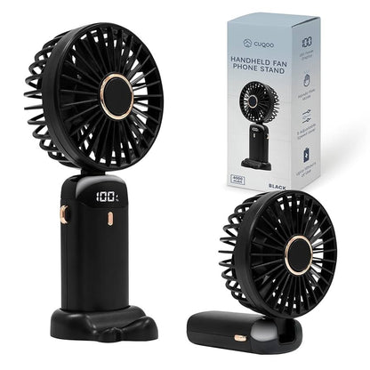 USB Handheld Mini Fan Foldable Portable Neck Hanging Fans 5 Speed Rechargeable Fan with Phone Stand and Display Screen