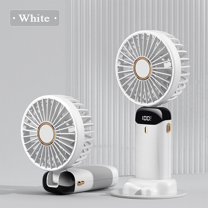 USB Handheld Mini Fan Foldable Portable Neck Hanging Fans 5 Speed Rechargeable Fan with Phone Stand and Display Screen