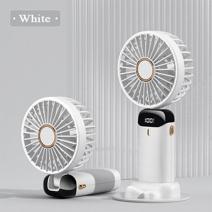 USB Handheld Mini Fan Foldable Portable Neck Hanging Fans 5 Speed Rechargeable Fan with Phone Stand and Display Screen