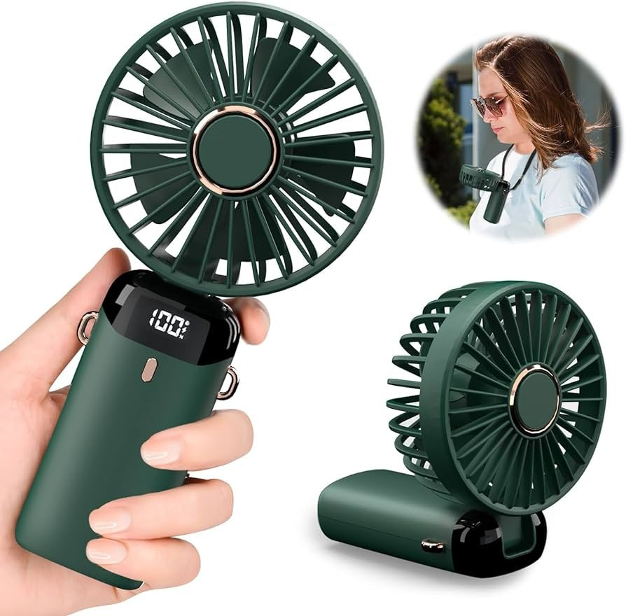 USB Handheld Mini Fan Foldable Portable Neck Hanging Fans 5 Speed Rechargeable Fan with Phone Stand and Display Screen