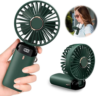 USB Handheld Mini Fan Foldable Portable Neck Hanging Fans 5 Speed Rechargeable Fan with Phone Stand and Display Screen