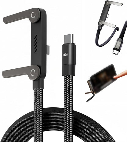 2-In-1 Data Cable With Stand | Nylon Braided USB C To USB C Cable 1.5M | 240W Fast Charging Cord For Smartphones, Tablets & Laptops