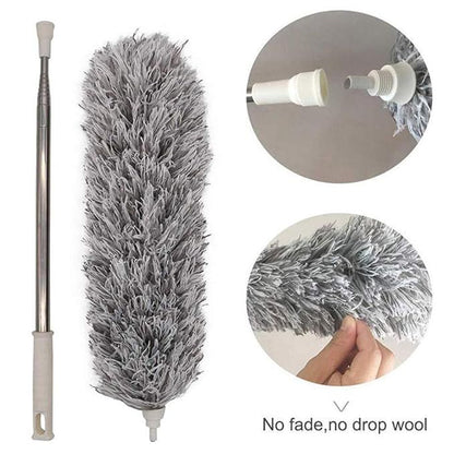 Microfiber Feather Duster with 100 Inch Telescopic Pole - Bendable High Ceiling Fan Cleaner & Cobweb Remover - Long Extendable Stainless Steel Handle Cleaning Tool for Home AC Blinds & Furniture - Washable & Scratch-Resistant Grey Microfiber Brush