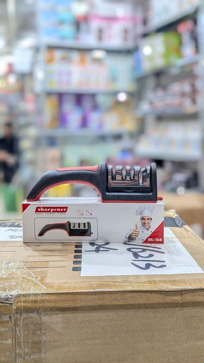 RS-168 3-Stage Manual Knife Sharpener – Professional Kitchen Knife Sharpening Tool with Ergonomic Handle & Non-Slip Base